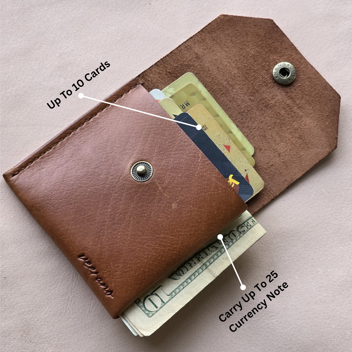 Slim Line Vegetable Veg Tan Full Grain Hand Made Leather wallet (Brown)