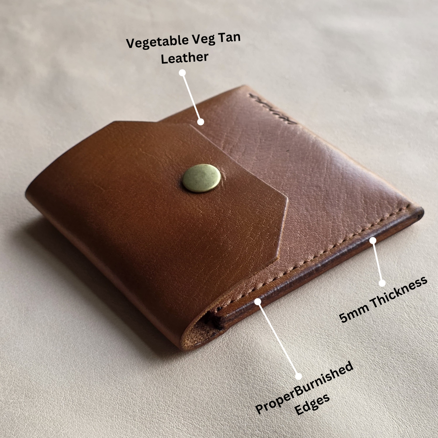 Slim Line Vegetable Veg Tan Full Grain Hand Made Leather wallet (Brown)