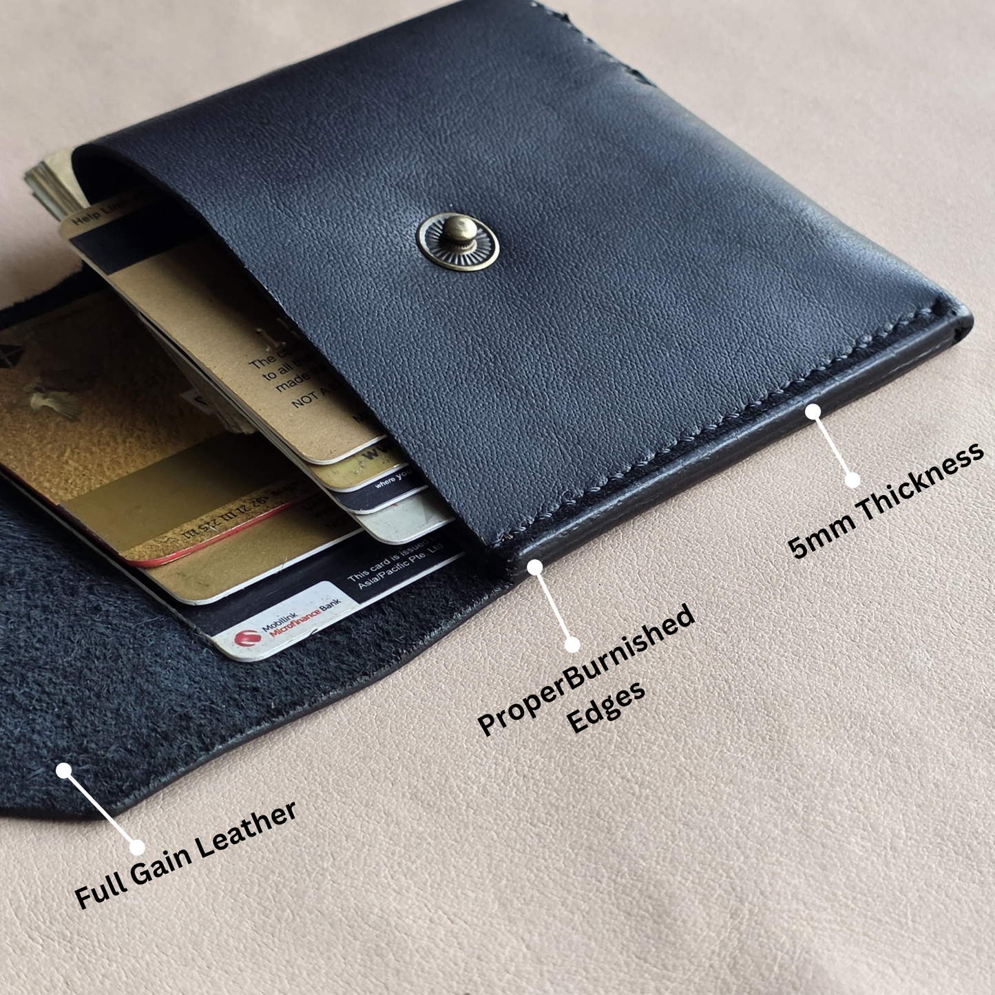 Slim Line Full Grain Hand Made Leather wallet (BLACK)