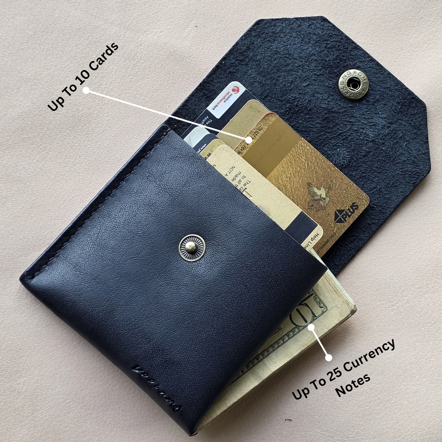 Slim Line Full Grain Hand Made Leather wallet (BLACK)
