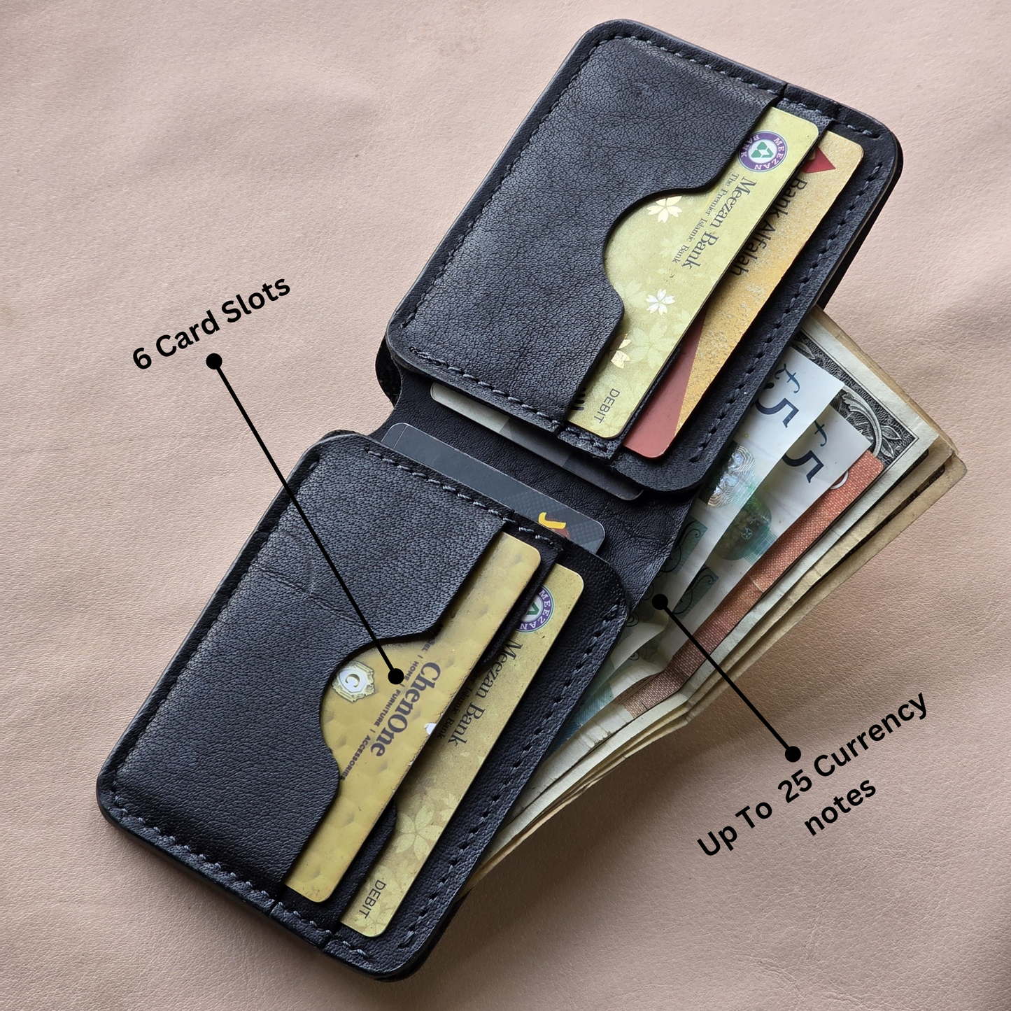 Mid Night Black Classic Bi-Fold Full Grain Leather (DOLLAR SIZE)