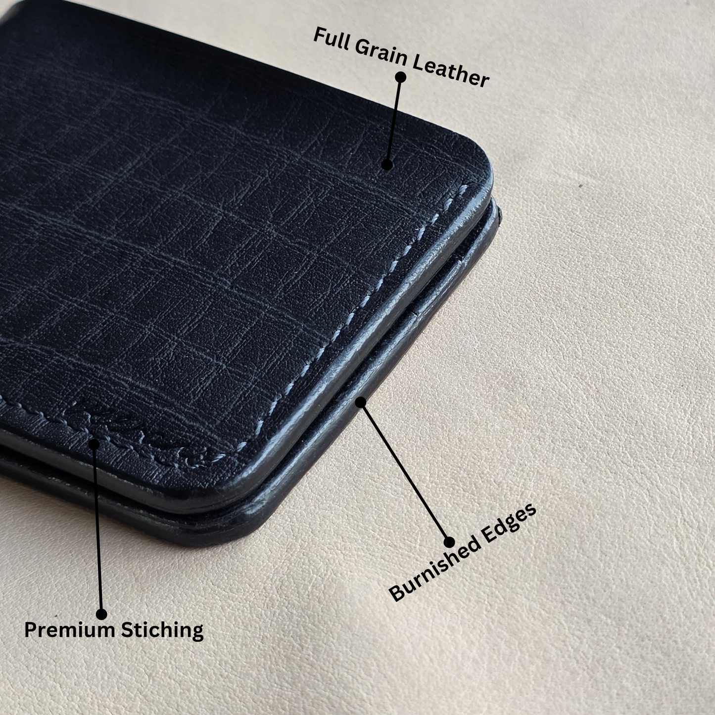 Mid Night Black Classic Bi-Fold Full Grain Leather (DOLLAR SIZE)