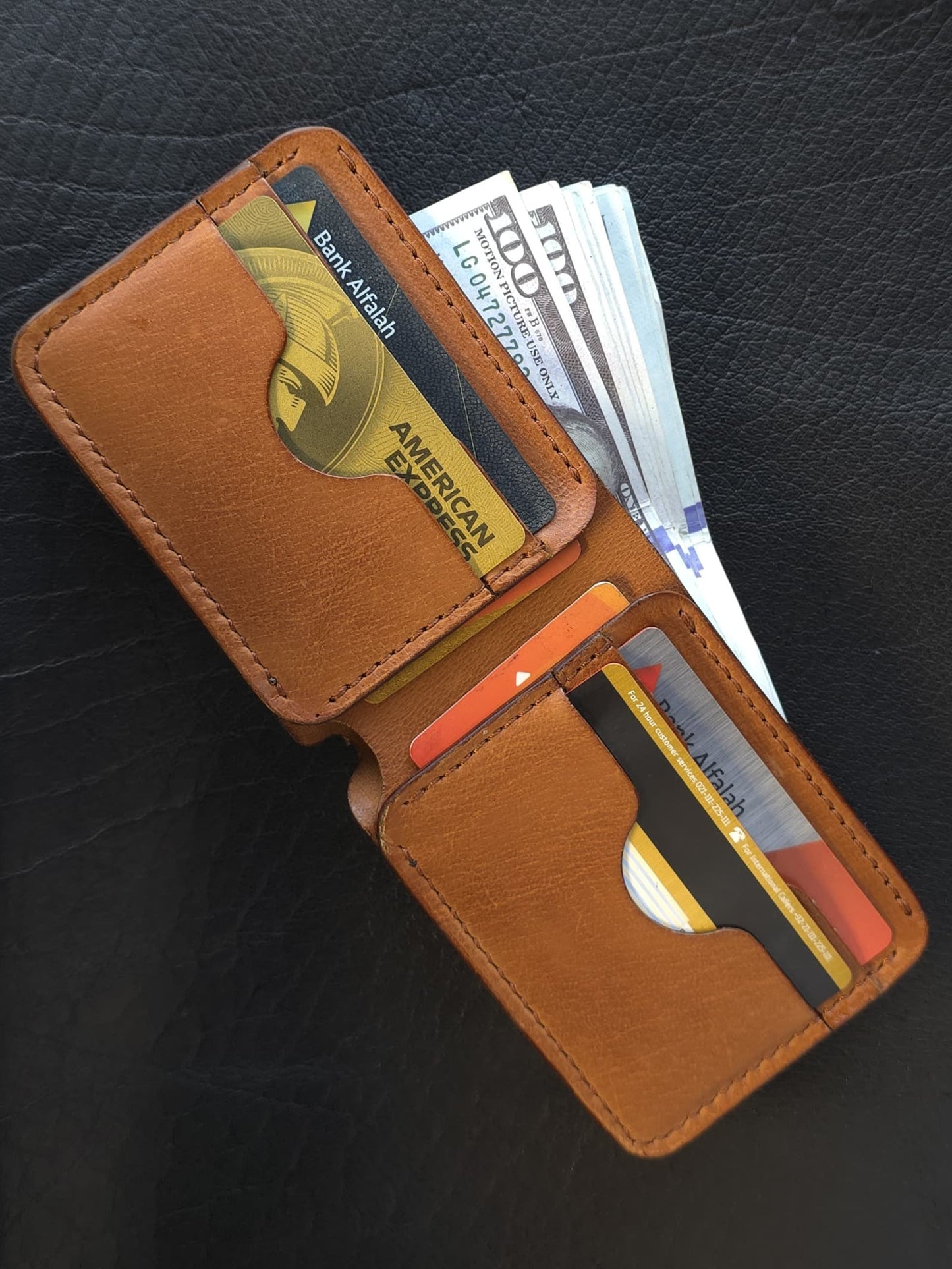 Veg tan full grain Classic Bi-Fold Leather Wallet (DOLLAR SIZE)